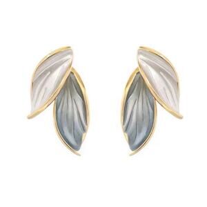 Ivory and Green Leaf Stud Earrings